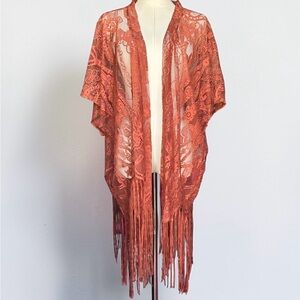 The Hanger Rust Lace Fringe Kimono
